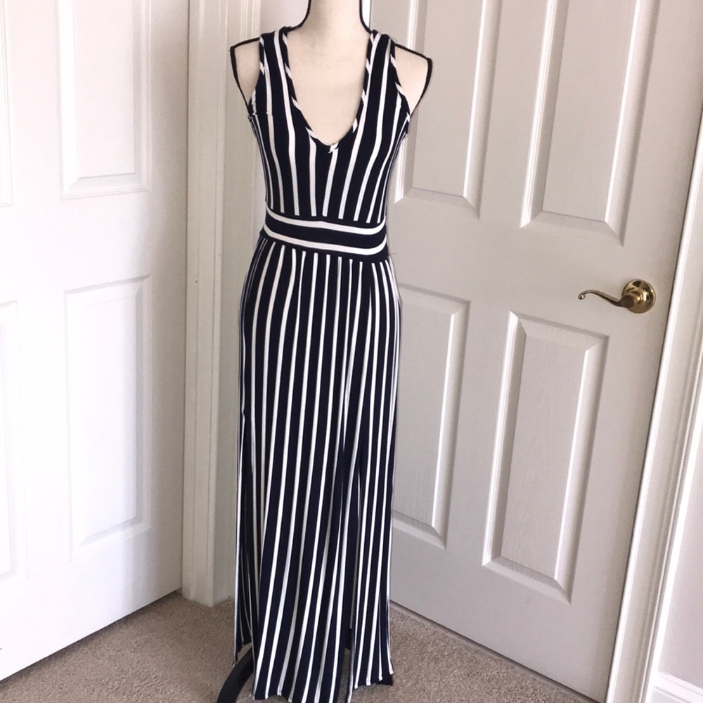 Blue and Cream striped Maxi Dress